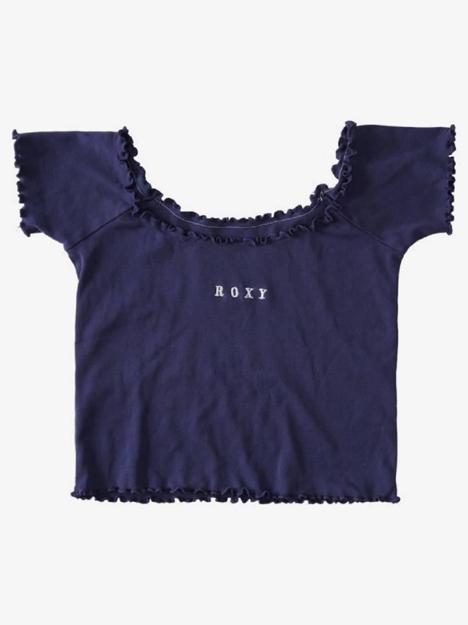 Kids\' Roxy Beautiful Dream Off The Shoulder T-Shirt Indigo | NZ_LW4161