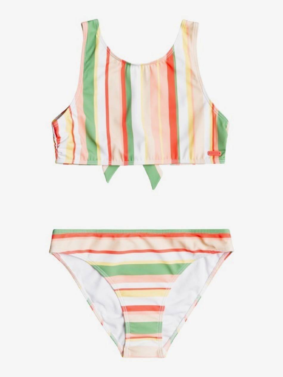 Kids\' Roxy Colorful Party Recycled Swim Green Stripes | NZ_LW8934