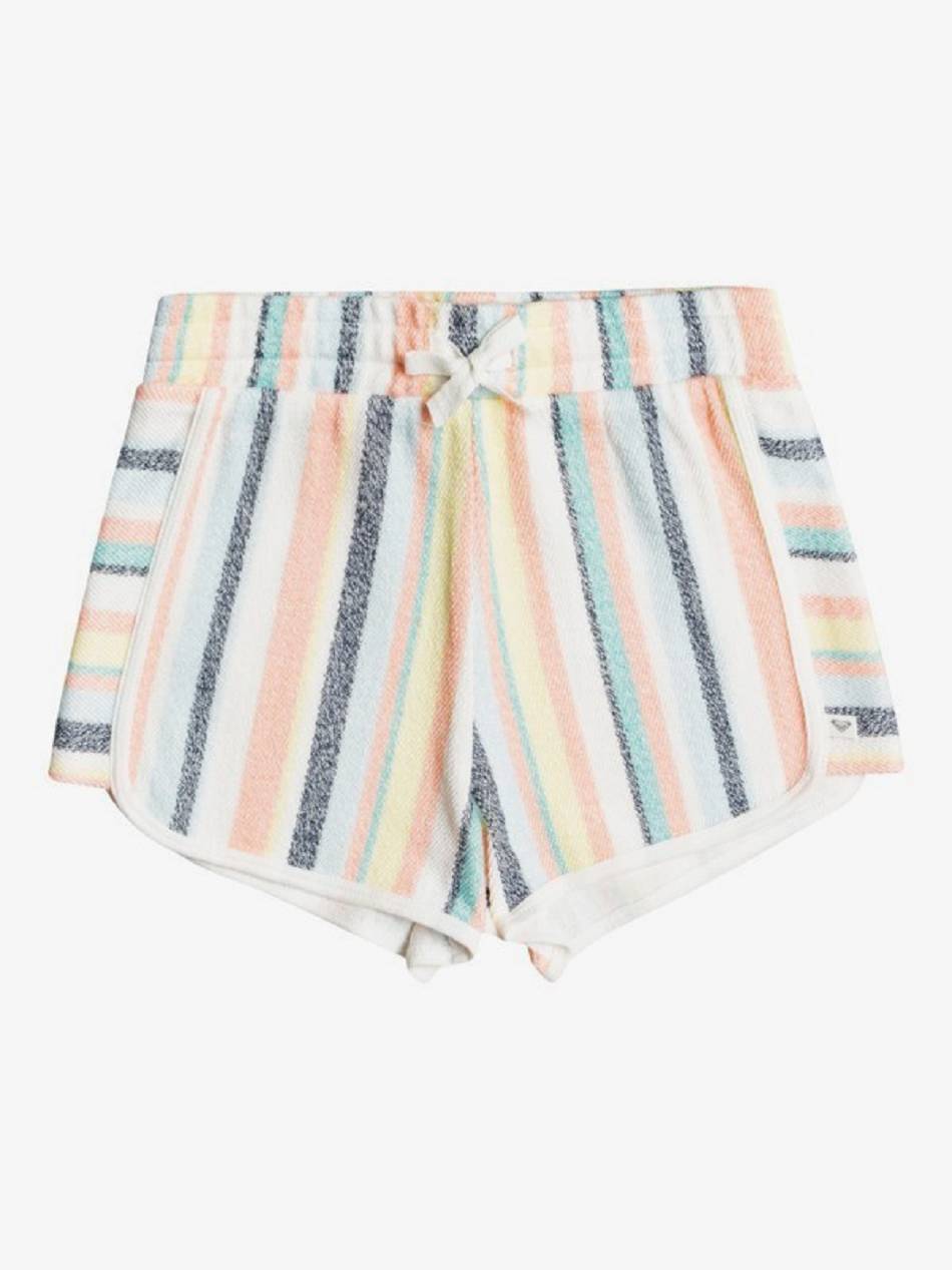 Kids\' Roxy Cute People Striped Elastic Waist Shorts White Orange | NZ_LW1188