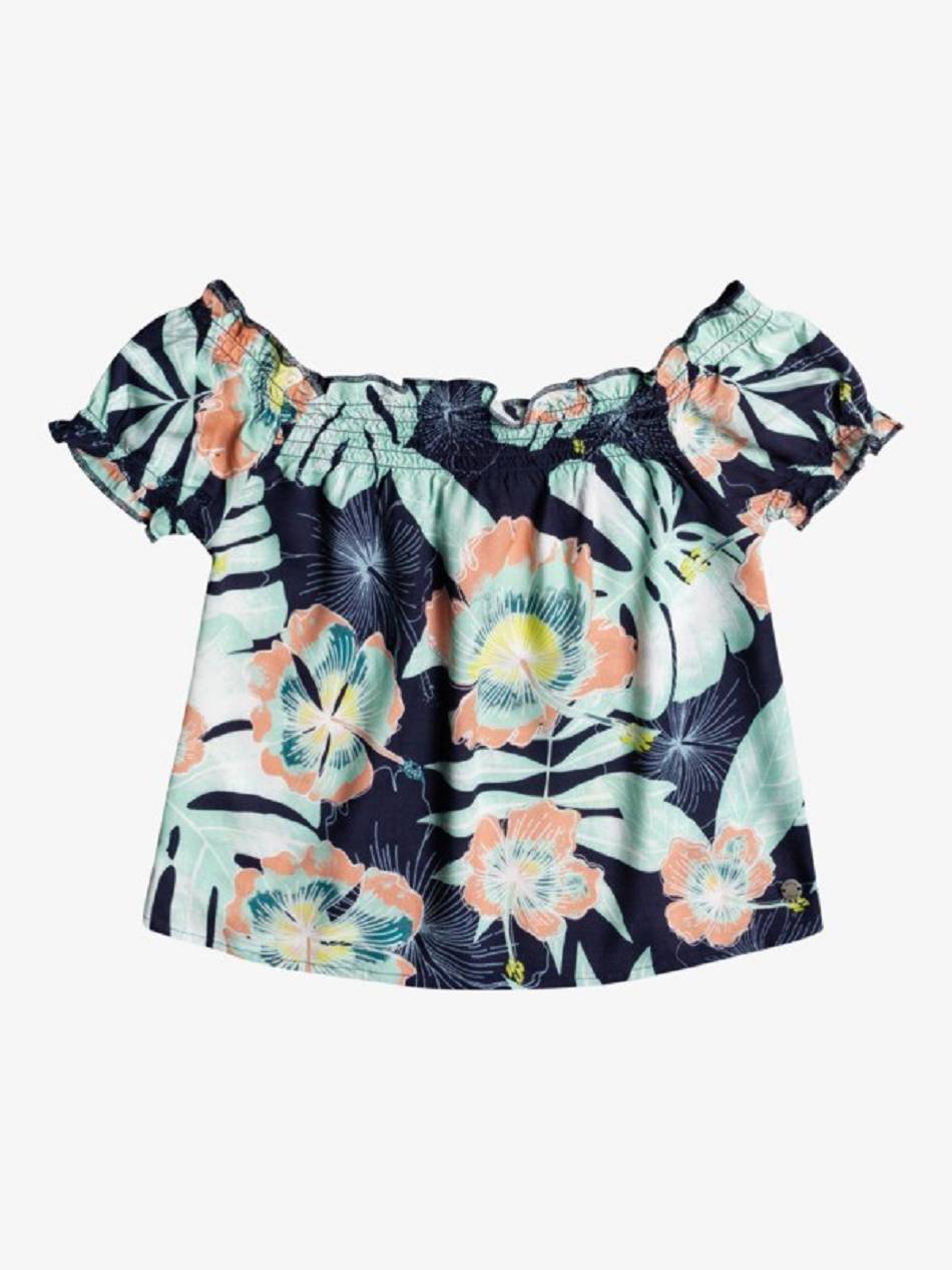 Kids\' Roxy Elastic Heart Print Tops Indigo | NZ_LW4521