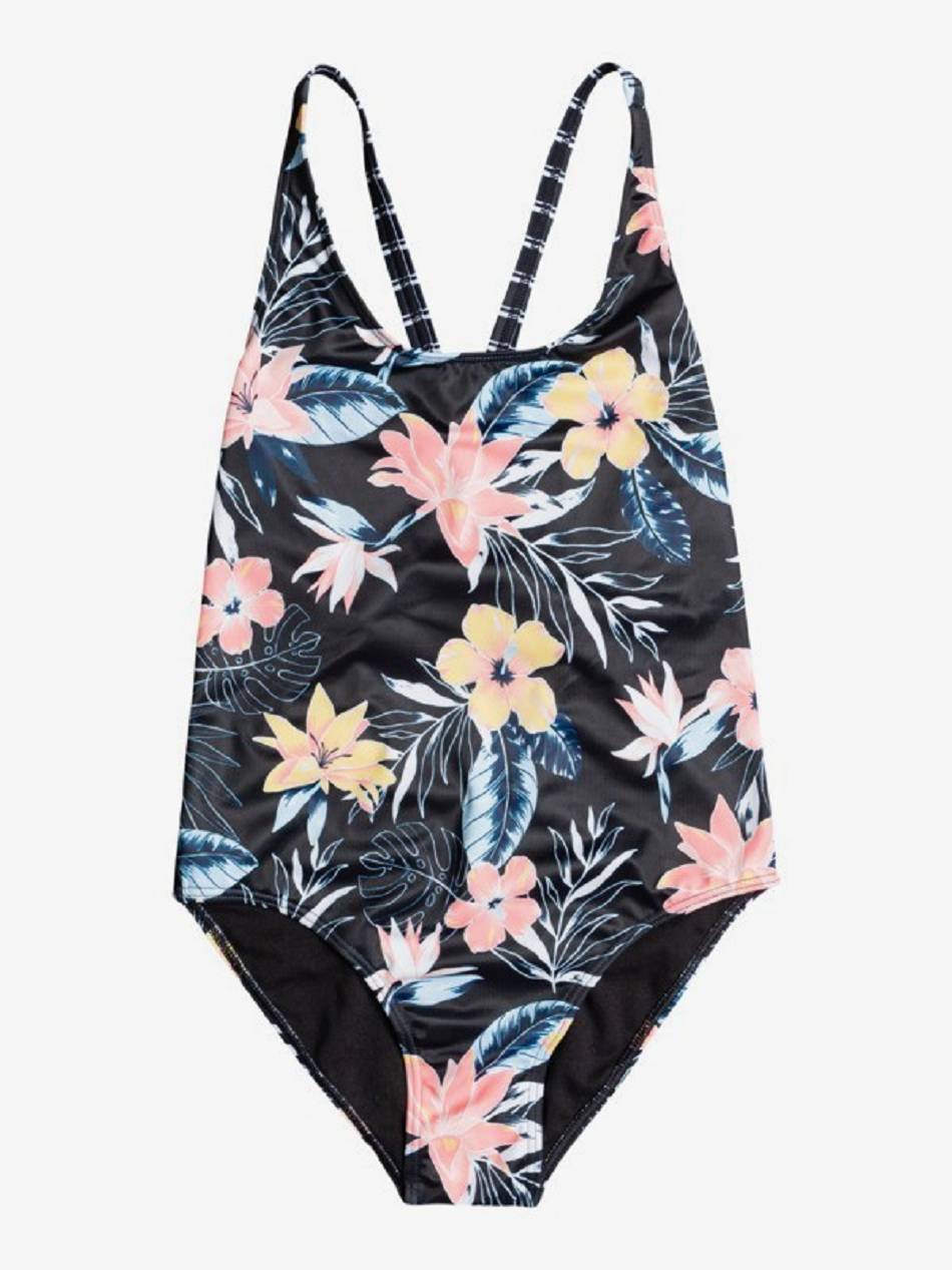 Kids\' Roxy Flowers Addict Swim Dark Grey | NZ_LW7191