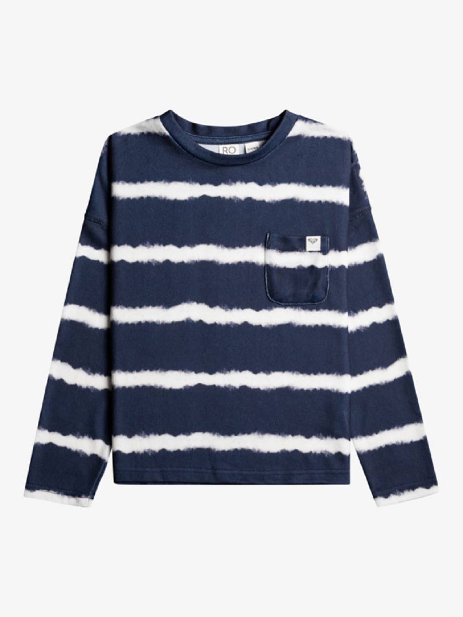 Kids\' Roxy Roller Coaster Tops Indigo Stripes | NZ_LW3521