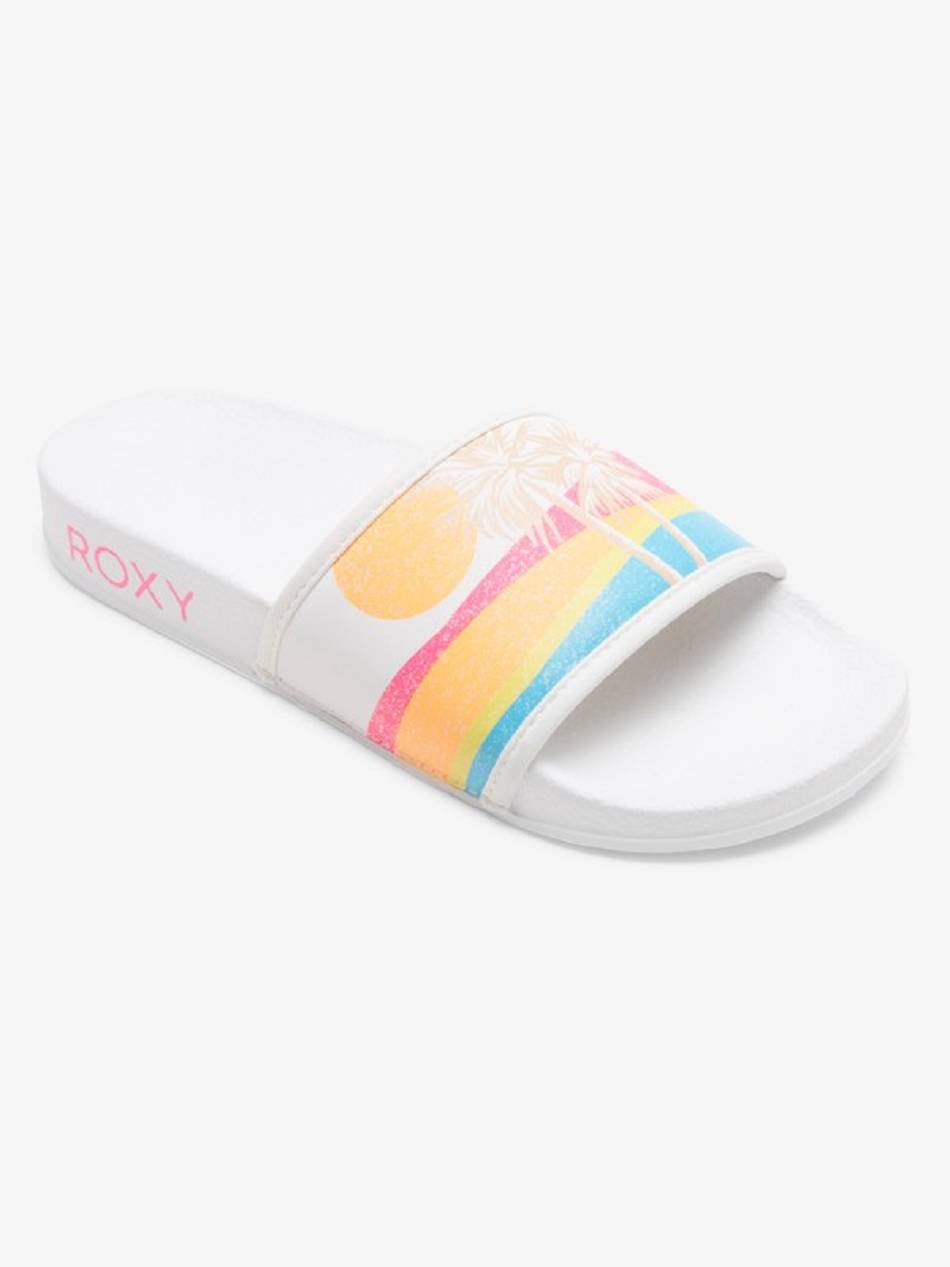 Kids\' Roxy Slippy Slider Sandals White | NZ_LW9688