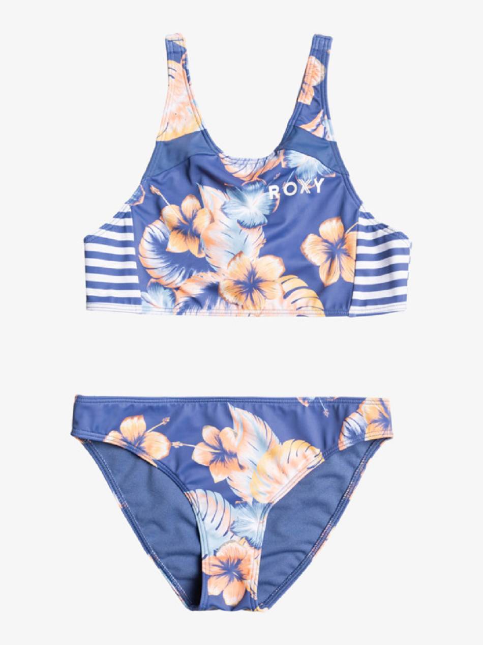 Kids\' Roxy Swim For Good Time Tops blue Flower | NZ_LW7213