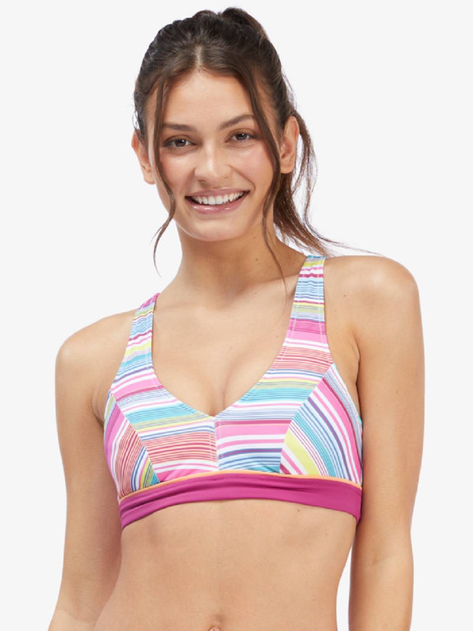 Women\'s Roxy Active Halter Bikini Tops Multicolor Stripes | NZ_LW4192