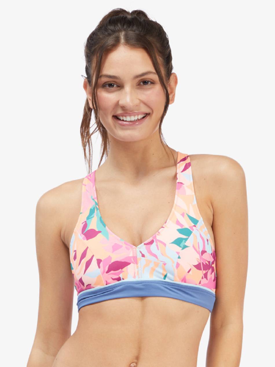 Women\'s Roxy Active Halter Bikinis pink flower | NZ_LW8230