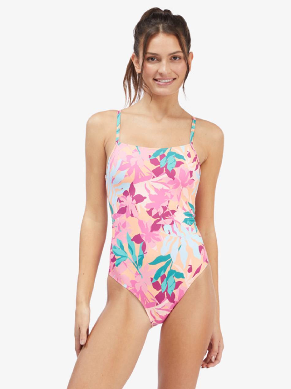 Women\'s Roxy Active One Pieces pink flower | NZ_LW5869