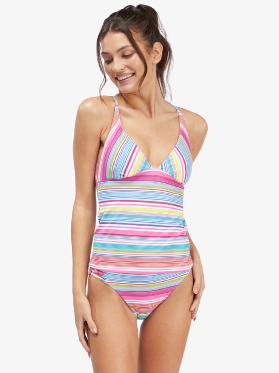 Women\'s Roxy Active Tankini Bikinis Multicolor Stripes | NZ_LW1775