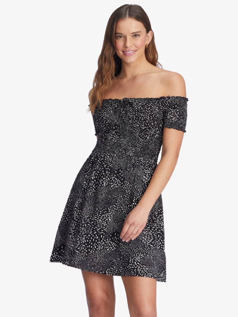 Women\'s Roxy At The Same Time Off-The-Shoulder Dress Dark Grey | NZ_LW1357