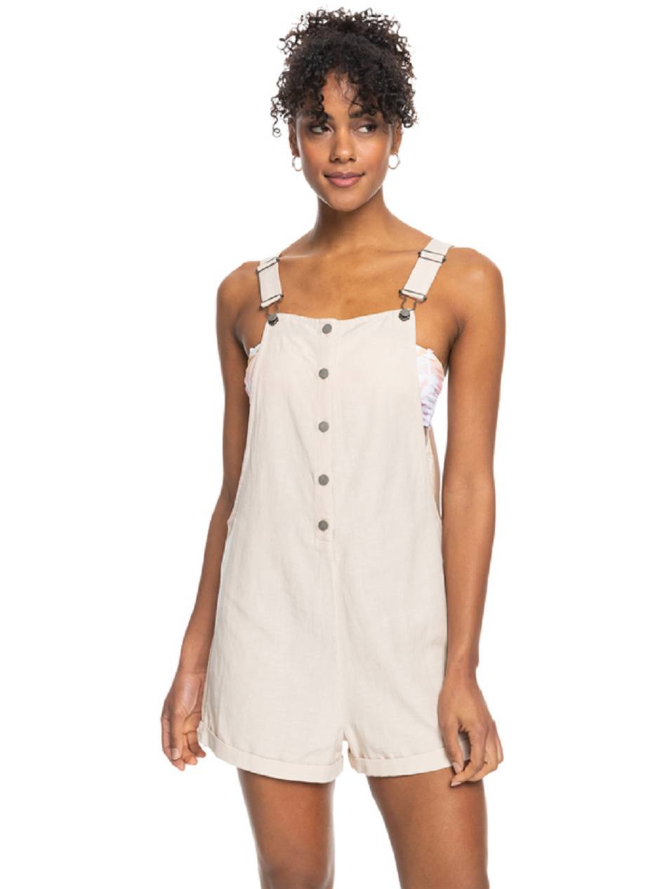 Women\'s Roxy Back To Goodbye Short Overalls Rompers White | NZ_LW7068