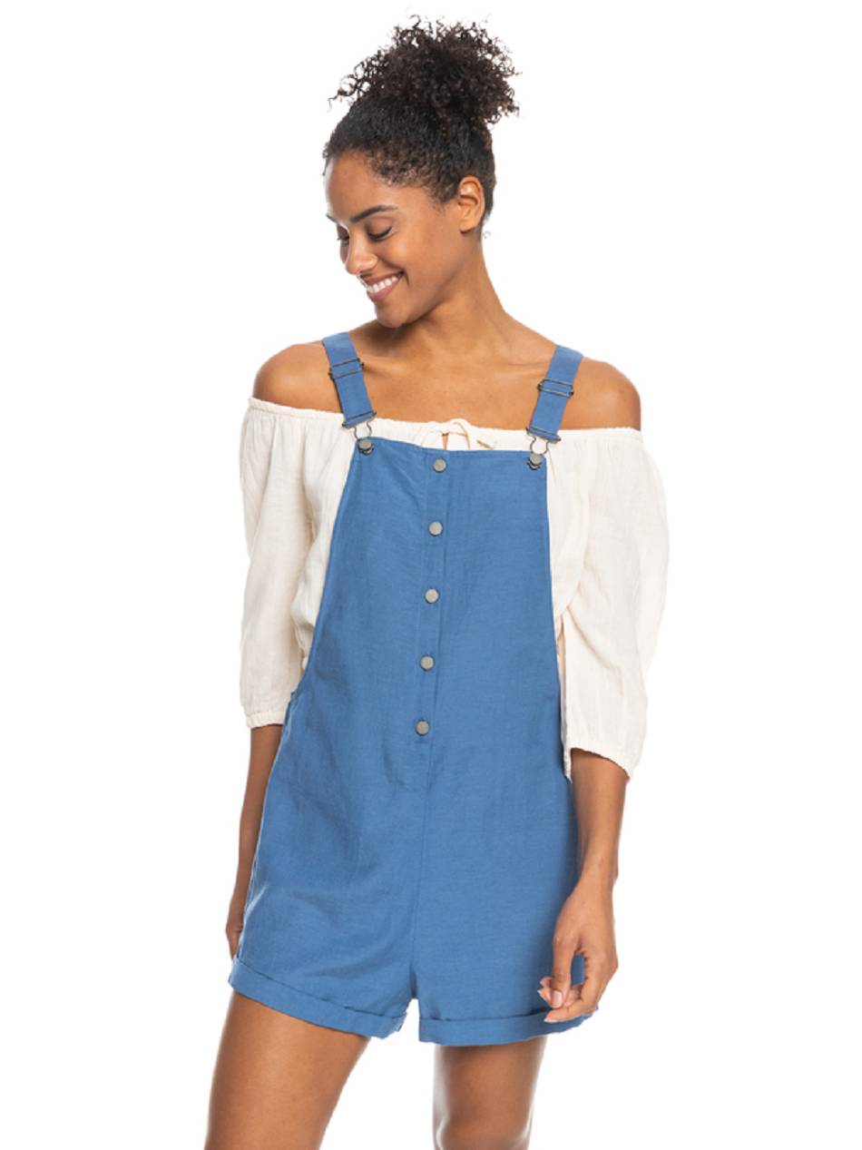 Women\'s Roxy Back To Goodbye Short Overalls Rompers Blue | NZ_LW8851