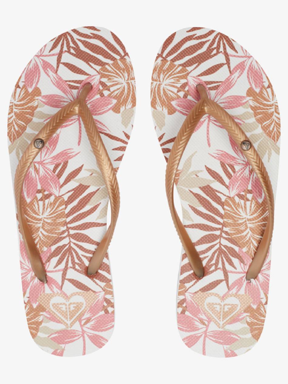 Women\'s Roxy Bermuda Print Flip Flops White / Light Brown | NZ_LW4114