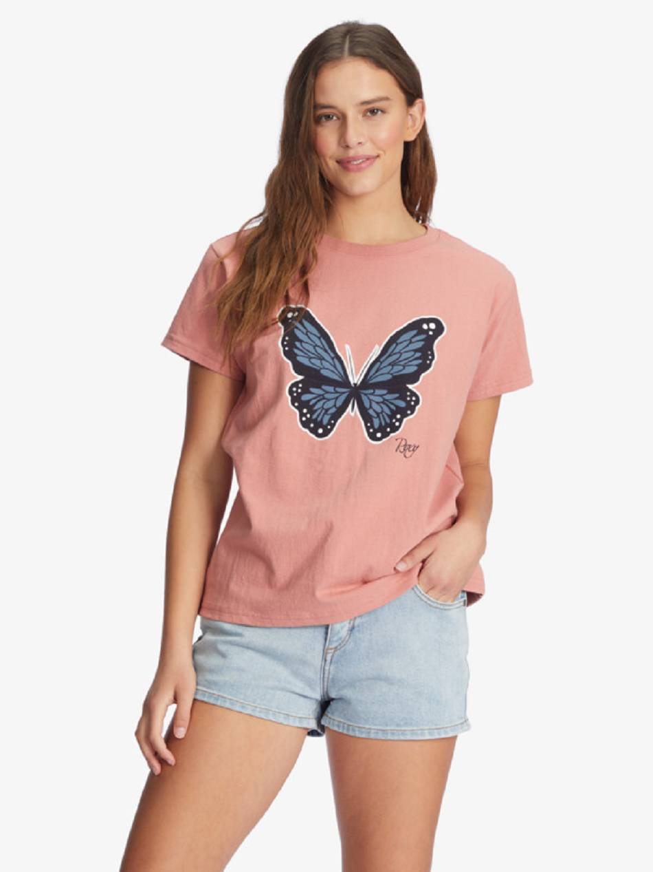 Women\'s Roxy Butterfly Baby Boyfriend T-Shirt pink | NZ_LW4026