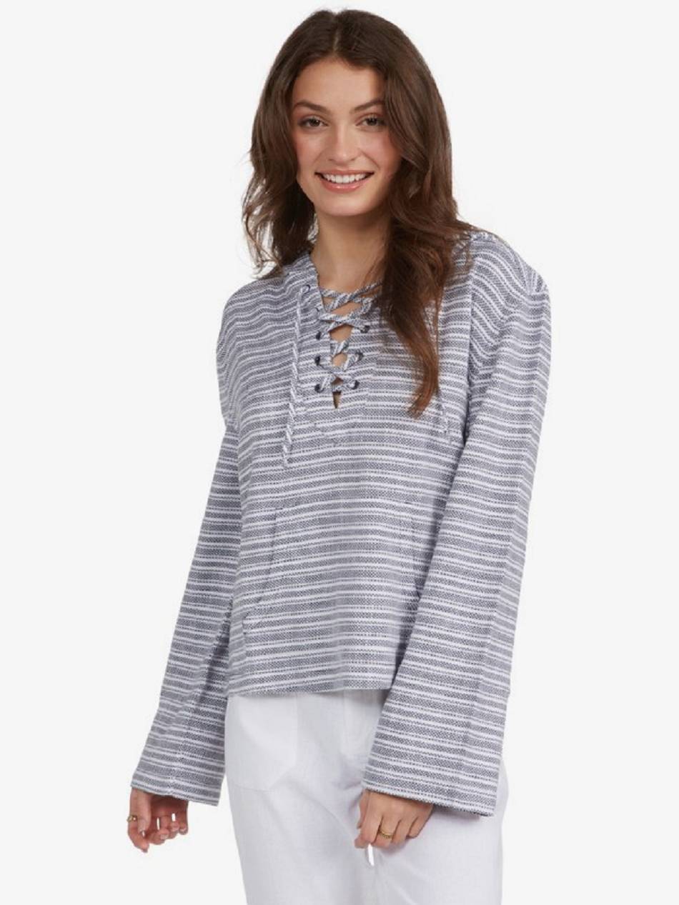 Women\'s Roxy Cabo Trip Fleece Indigo Stripes | NZ_LW2265