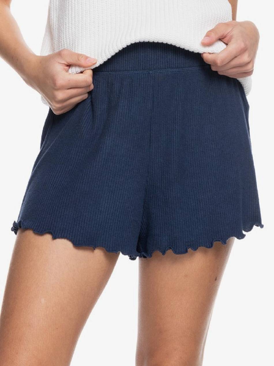 Women\'s Roxy Cozy Day Rib Knit Lounge Shorts Indigo | NZ_LW9697