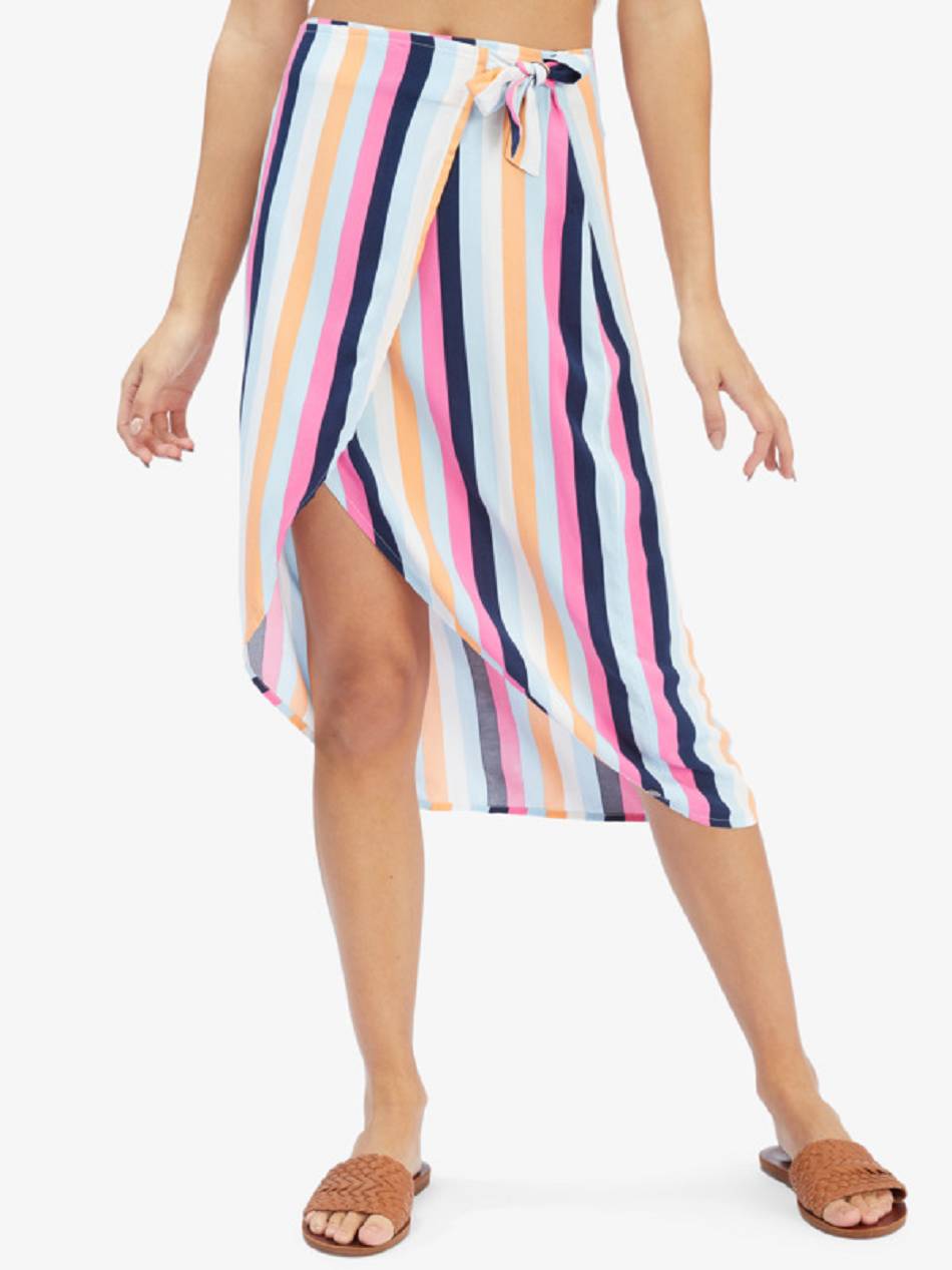 Women\'s Roxy Destiny Waits Midi Wrap Skirts Blue Stripes | NZ_LW2470