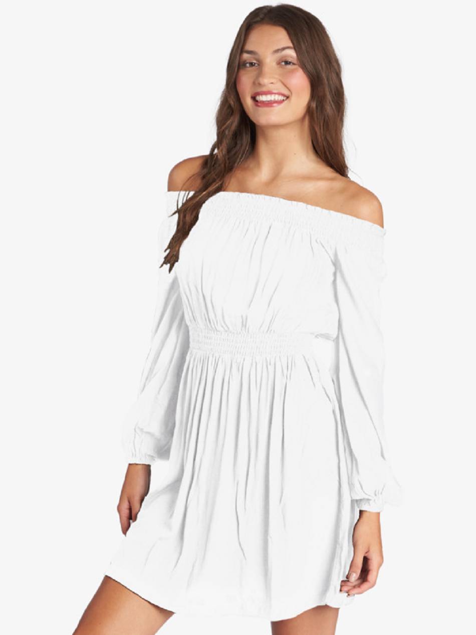 Women\'s Roxy Dream Escape Woven Off The Shoulder Dress White | NZ_LW7633