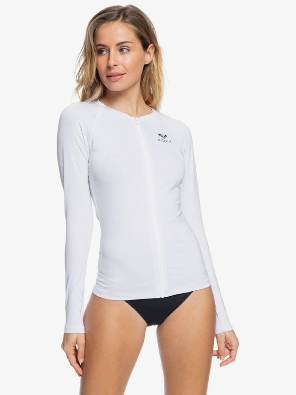 Women\'s Roxy Essentials Zip-Front Rashguards White | NZ_LW7825