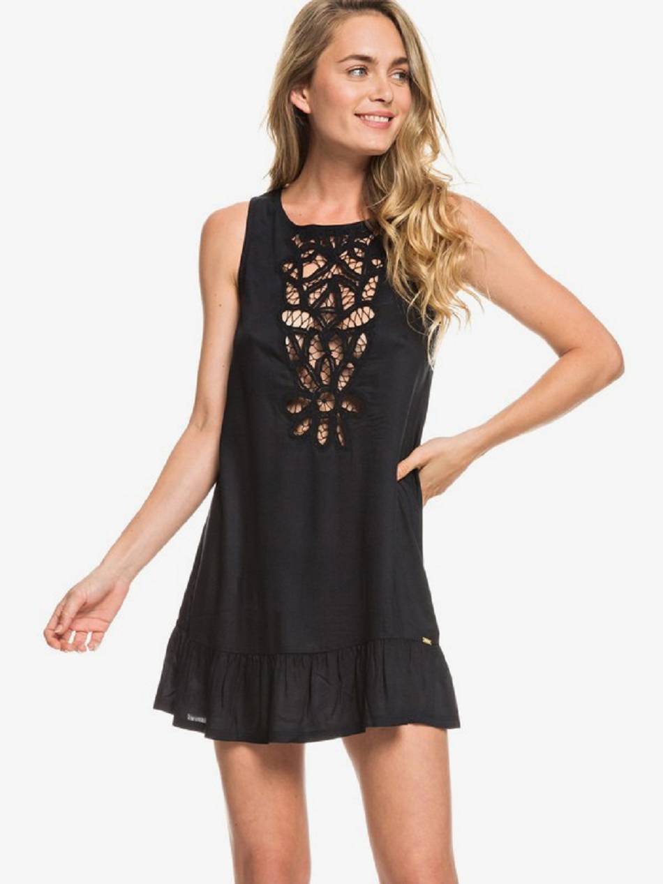 Women\'s Roxy Goldy Soul Beach Tank Dress Black | NZ_LW9860