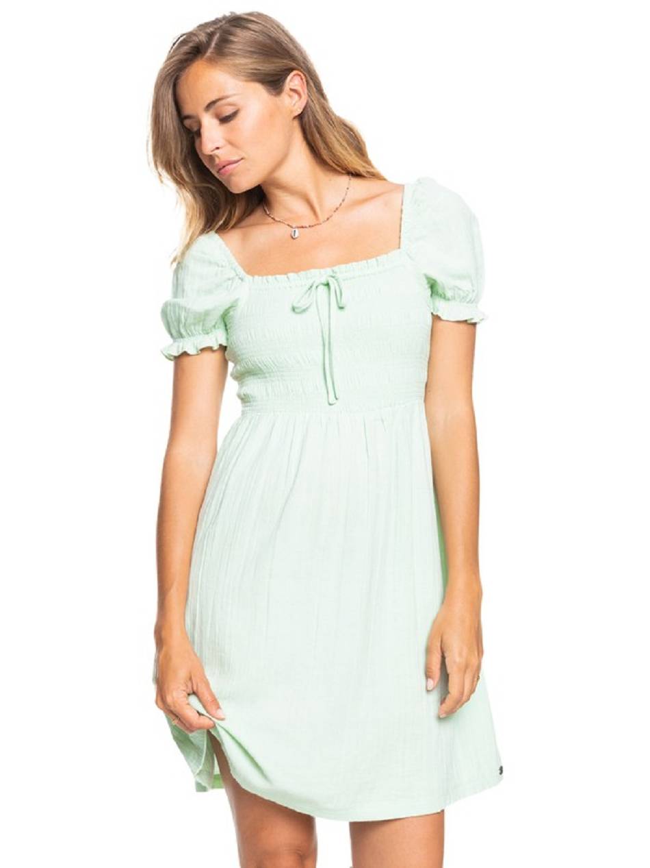 Women\'s Roxy Hello Mini Again Puff Sleeve Dress green | NZ_LW5800