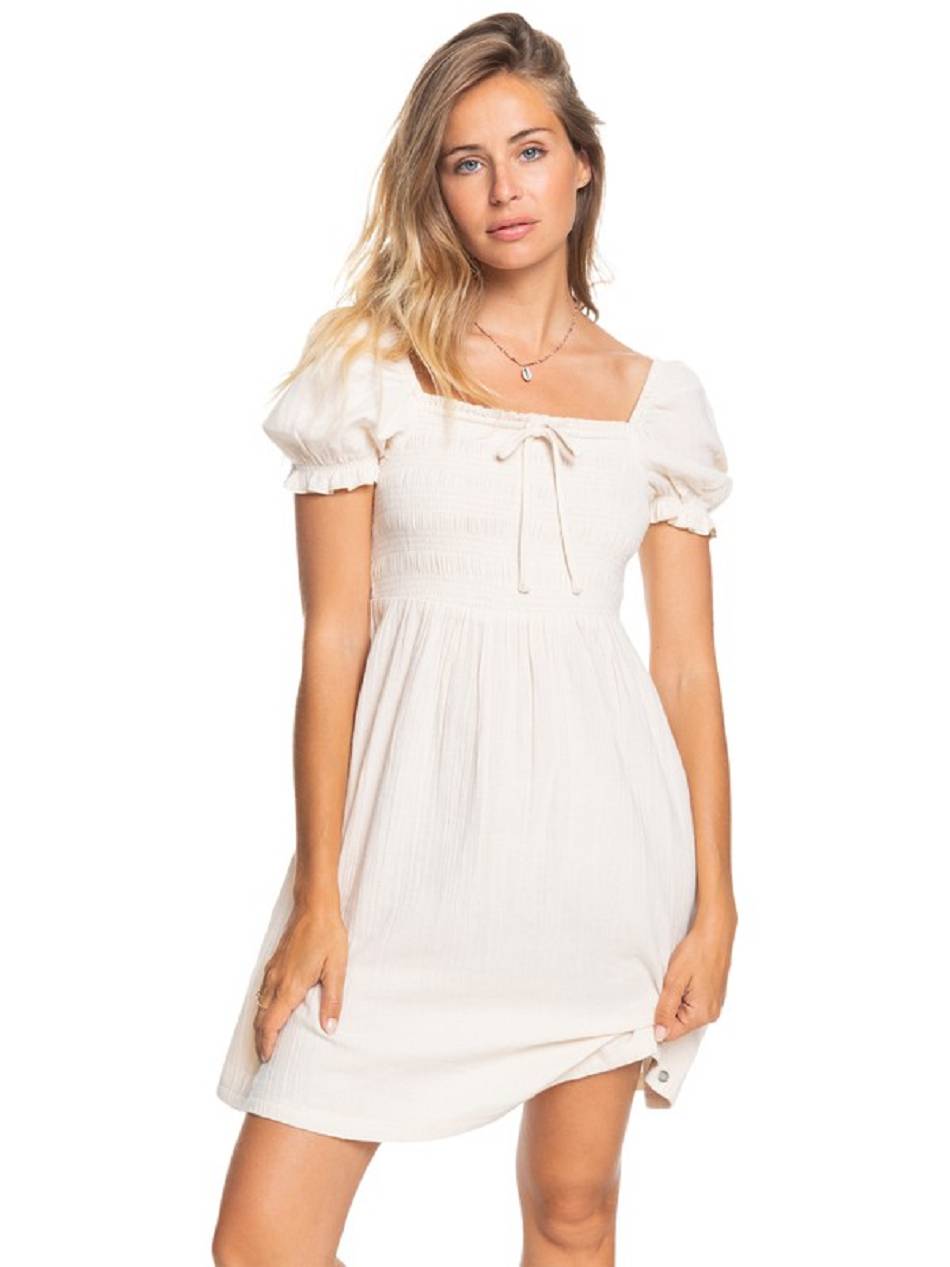 Women\'s Roxy Hello Mini Again Puff Sleeve Dress White | NZ_LW6732