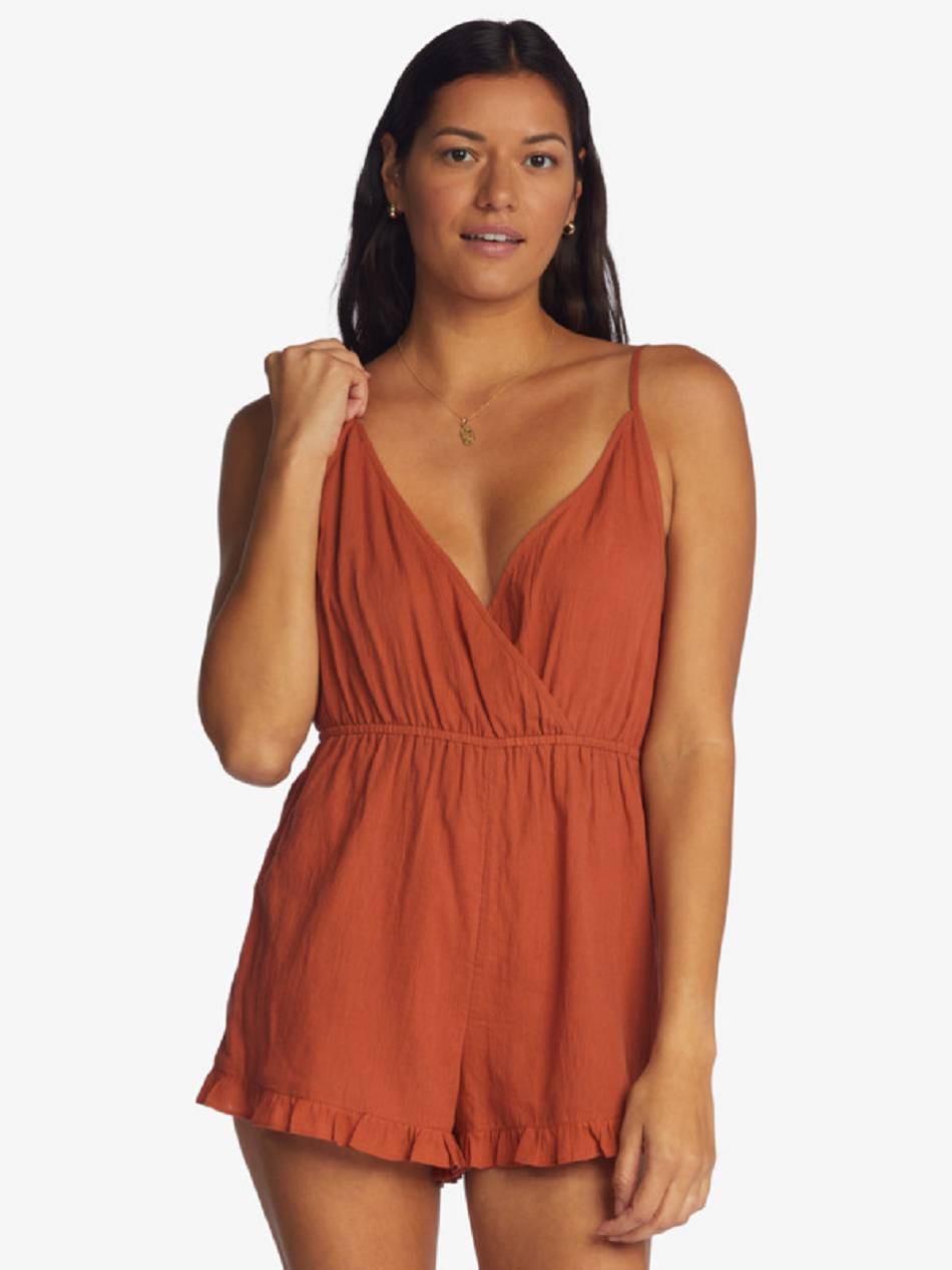 Women\'s Roxy Honest Love Strappy Beach Romper Cover Ups orange | NZ_LW2760