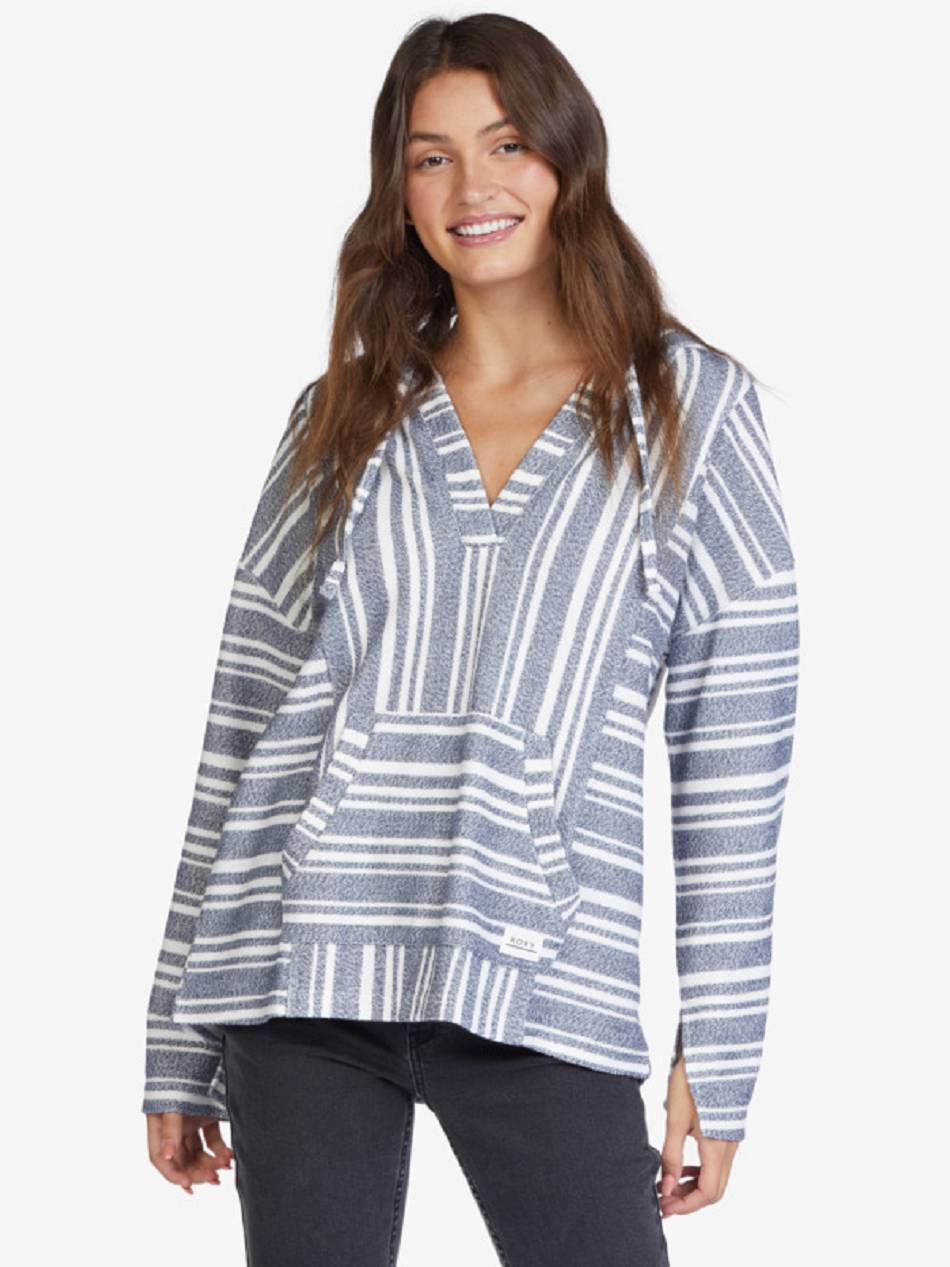 Women\'s Roxy Island Vibes Fleece Indigo Stripes | NZ_LW4605