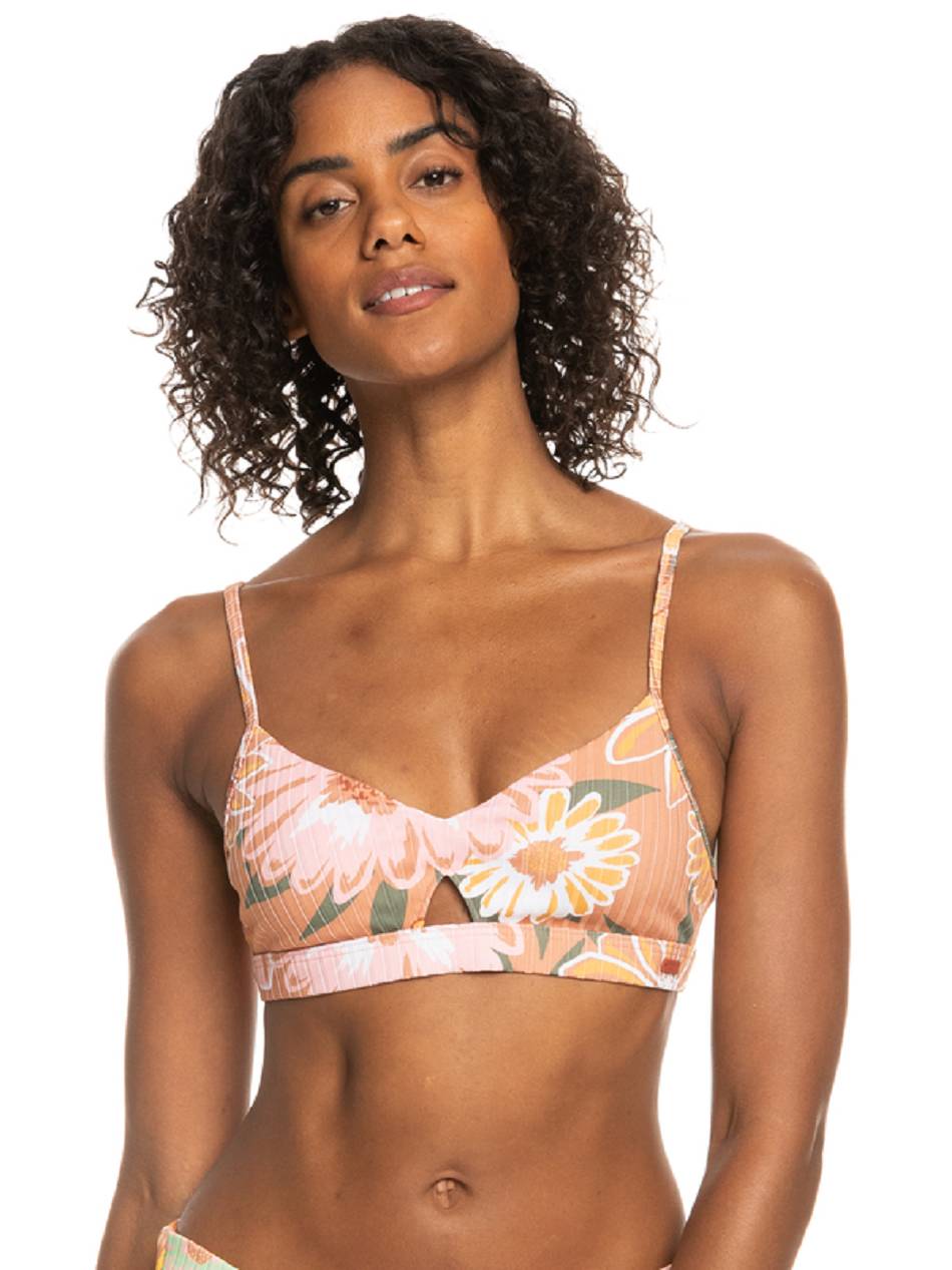 Women\'s Roxy Love Rib The Cross Step Bralette Bikini Tops pink flower | NZ_LW2821