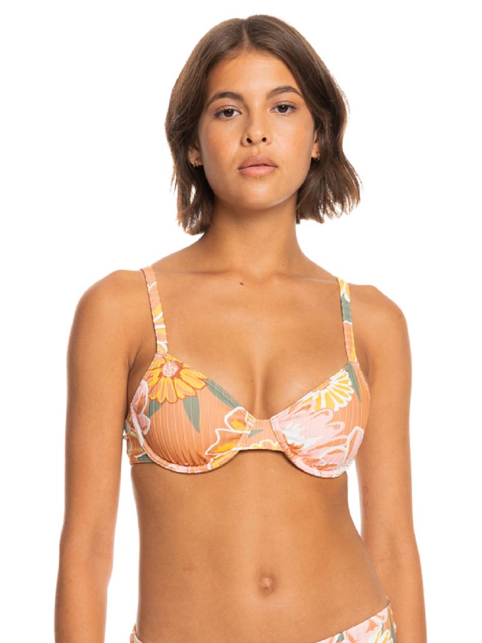 Women\'s Roxy Love Rib The Muse Underwire Bikini Tops brown flower | NZ_LW2384