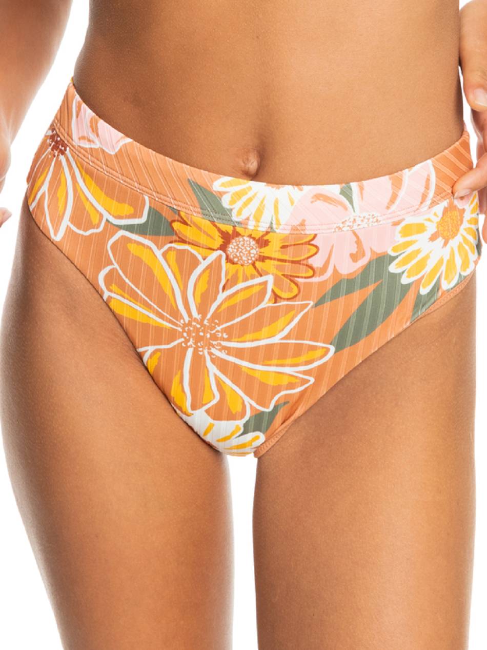 Women\'s Roxy Love Rib The Shorey High Rise Bikini Bottoms Yellow Flower | NZ_LW8909