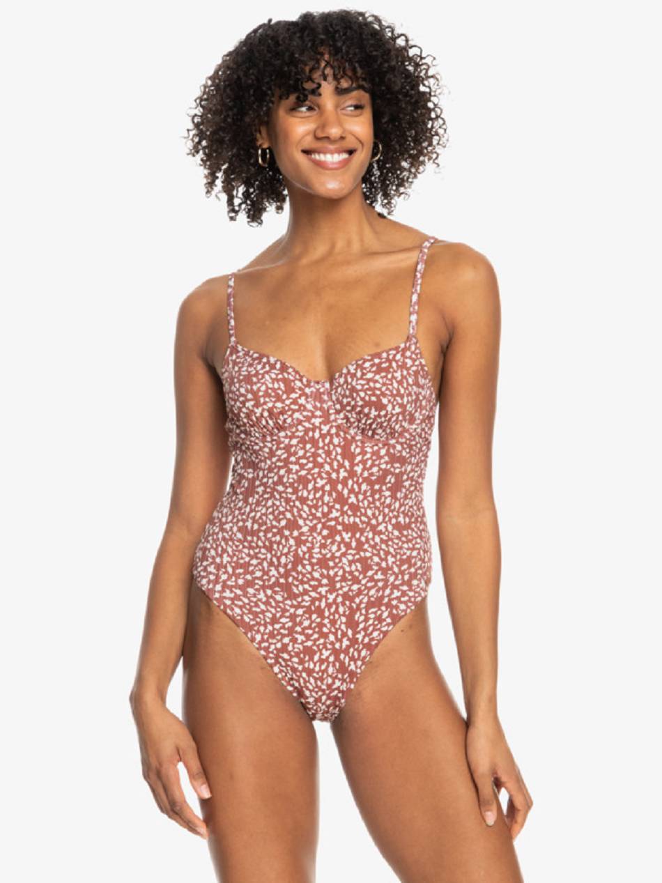 Women\'s Roxy Love The Muse Printed One Pieces Brown | NZ_LW7804