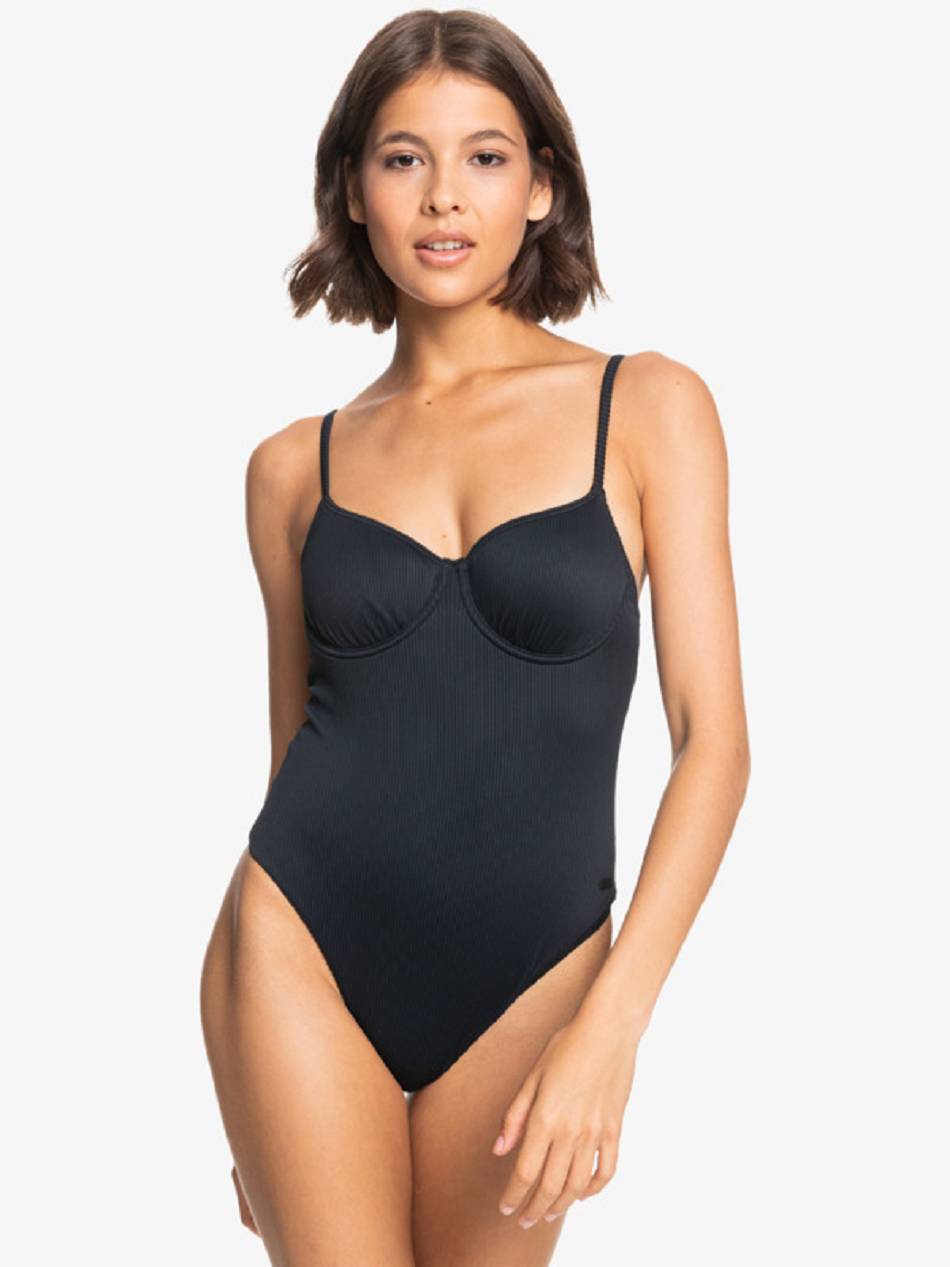 Women\'s Roxy Love The Muse Ribbed One Pieces Dark Grey | NZ_LW1705