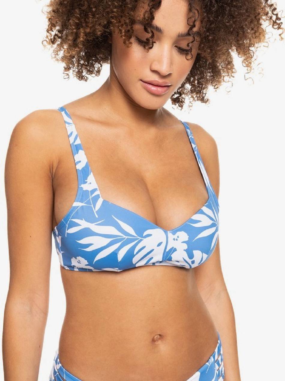 Women\'s Roxy Love The Sun Ray D-Cup Bikini Tops blue Flower | NZ_LW1252