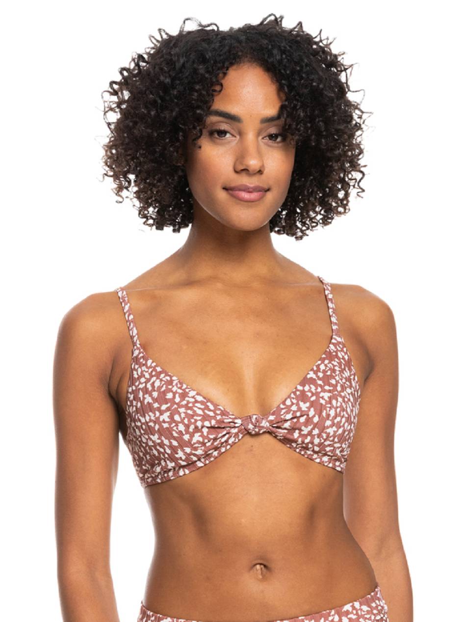 Women\'s Roxy Love The Surf Knot Printed Rib Bikini Tops Brown | NZ_LW1625