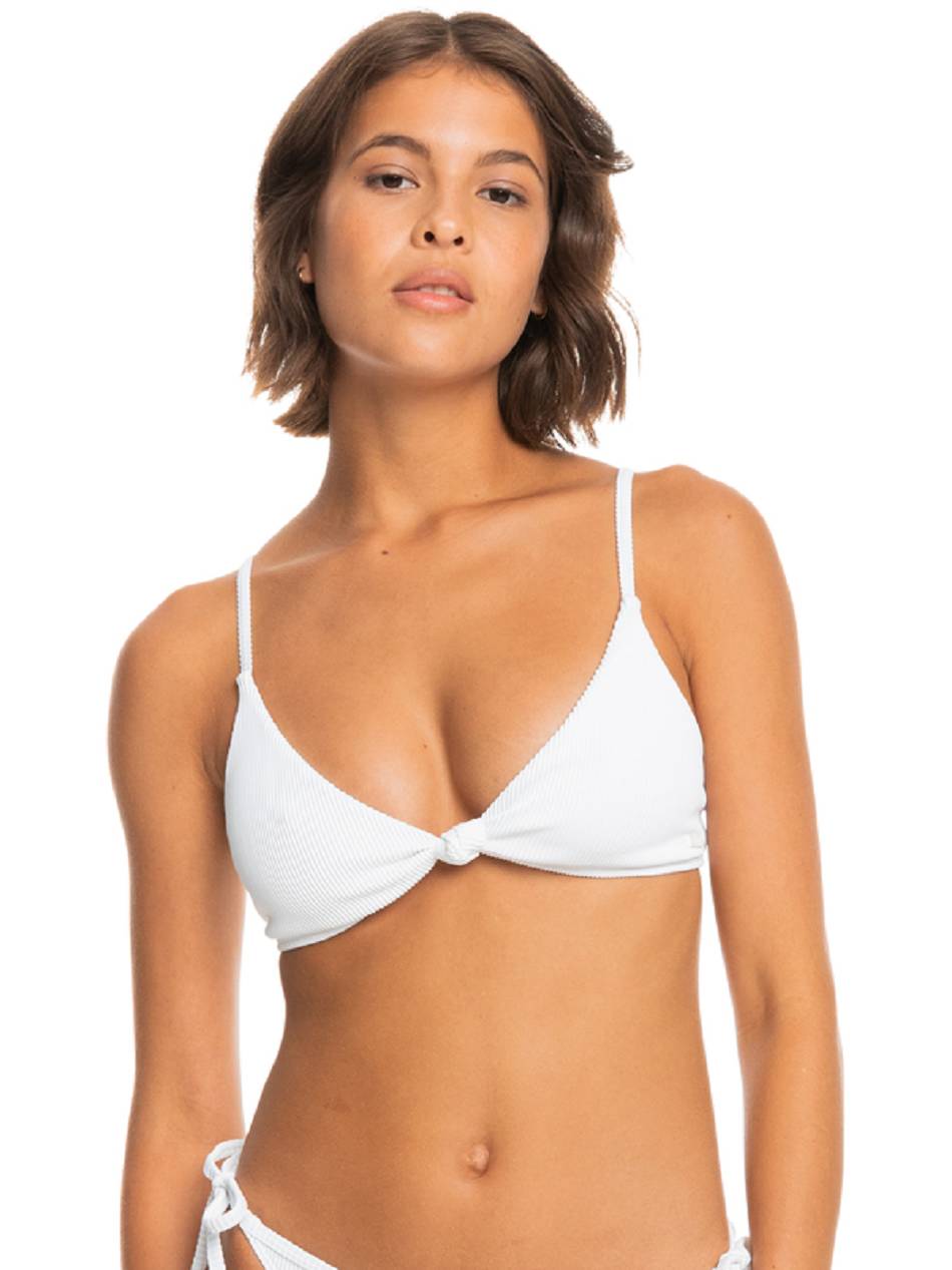 Women\'s Roxy Love The Surf Knot Ribbed Triangle Bikini Tops White | NZ_LW1133