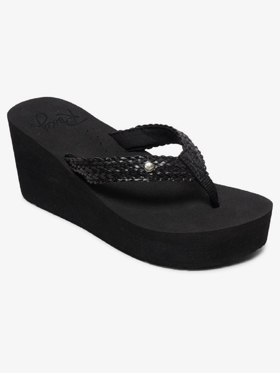 Women\'s Roxy Mellie Wedge Flip Flops Black | NZ_LW7188