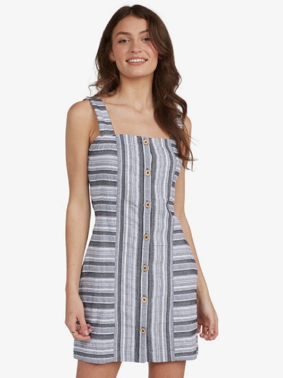 Women\'s Roxy Next Door Dress Dark Grey Stripes | NZ_LW7117