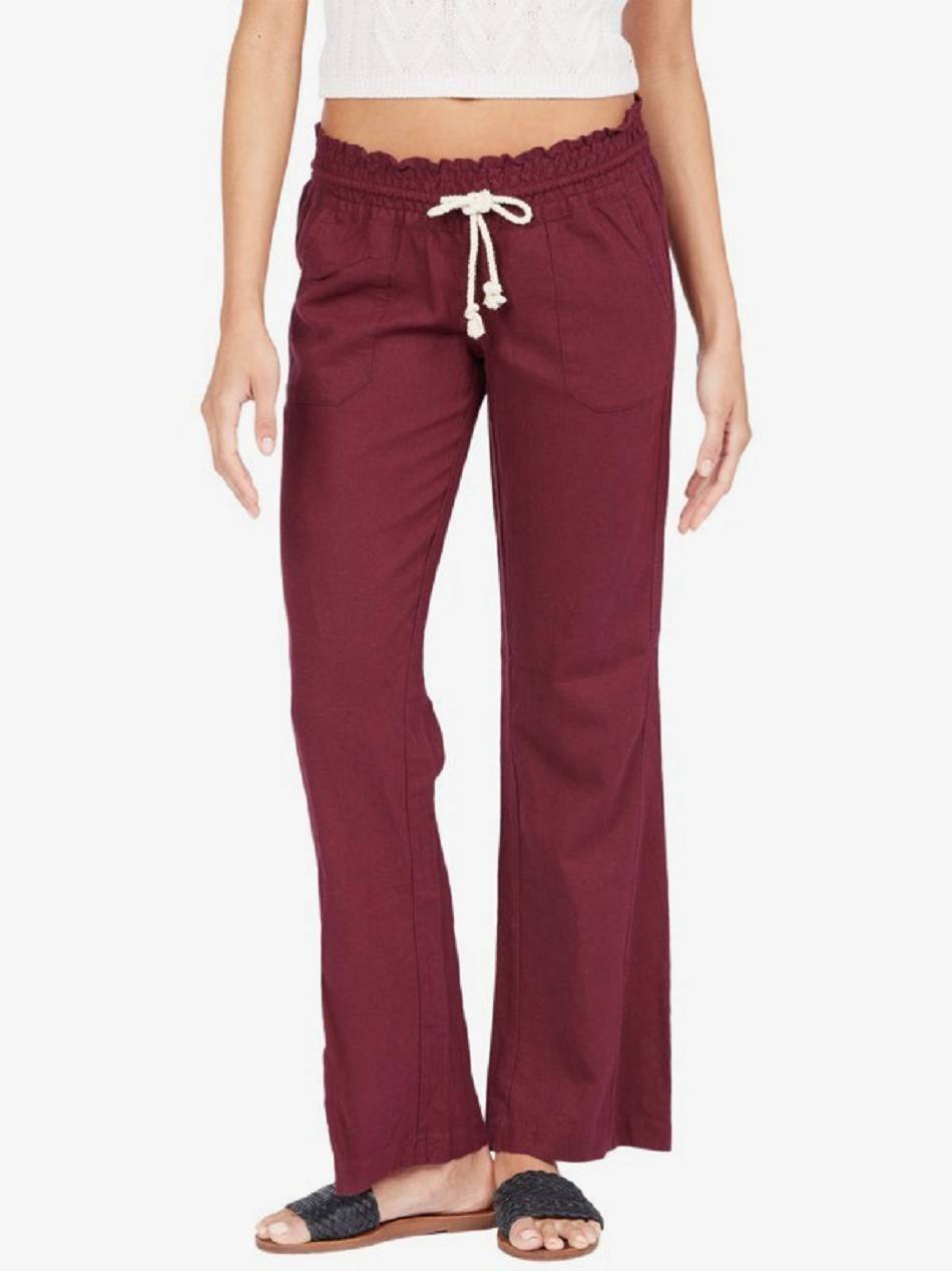 Women\'s Roxy Oceanside Flared Pants deep red | NZ_LW2610