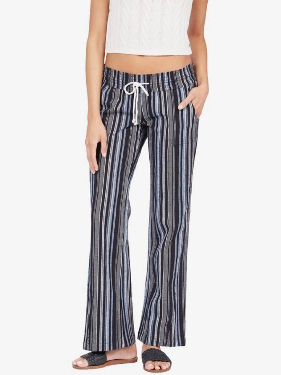 Women\'s Roxy Oceanside Stripe Flared Pants Dark Grey Stripes | NZ_LW6013