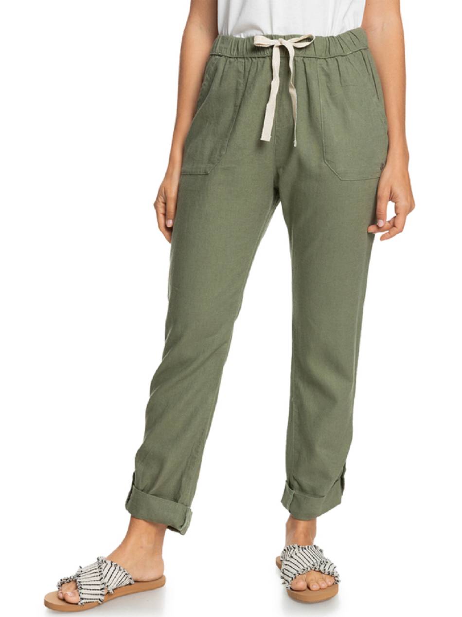 Women\'s Roxy On The Seashore Linen Essentials Deep Green | NZ_LW6063