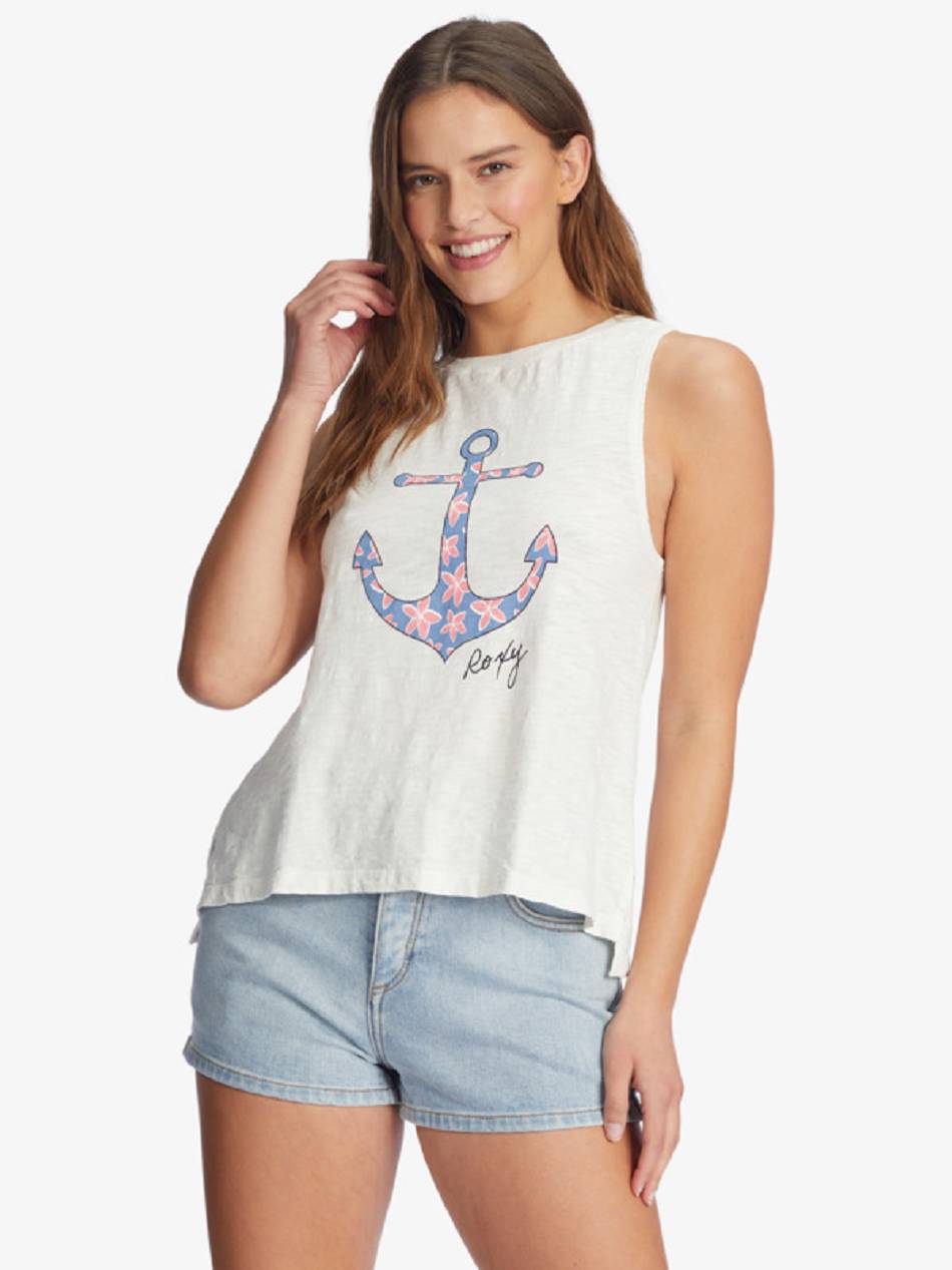 Women\'s Roxy Plumeria Anchor T-Shirt White | NZ_LW4176