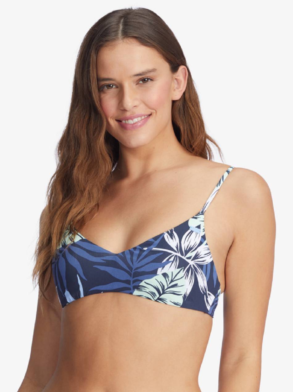 Women\'s Roxy Printed Beach Classics Athletic Triangle Bikini Tops Indigo | NZ_LW9096