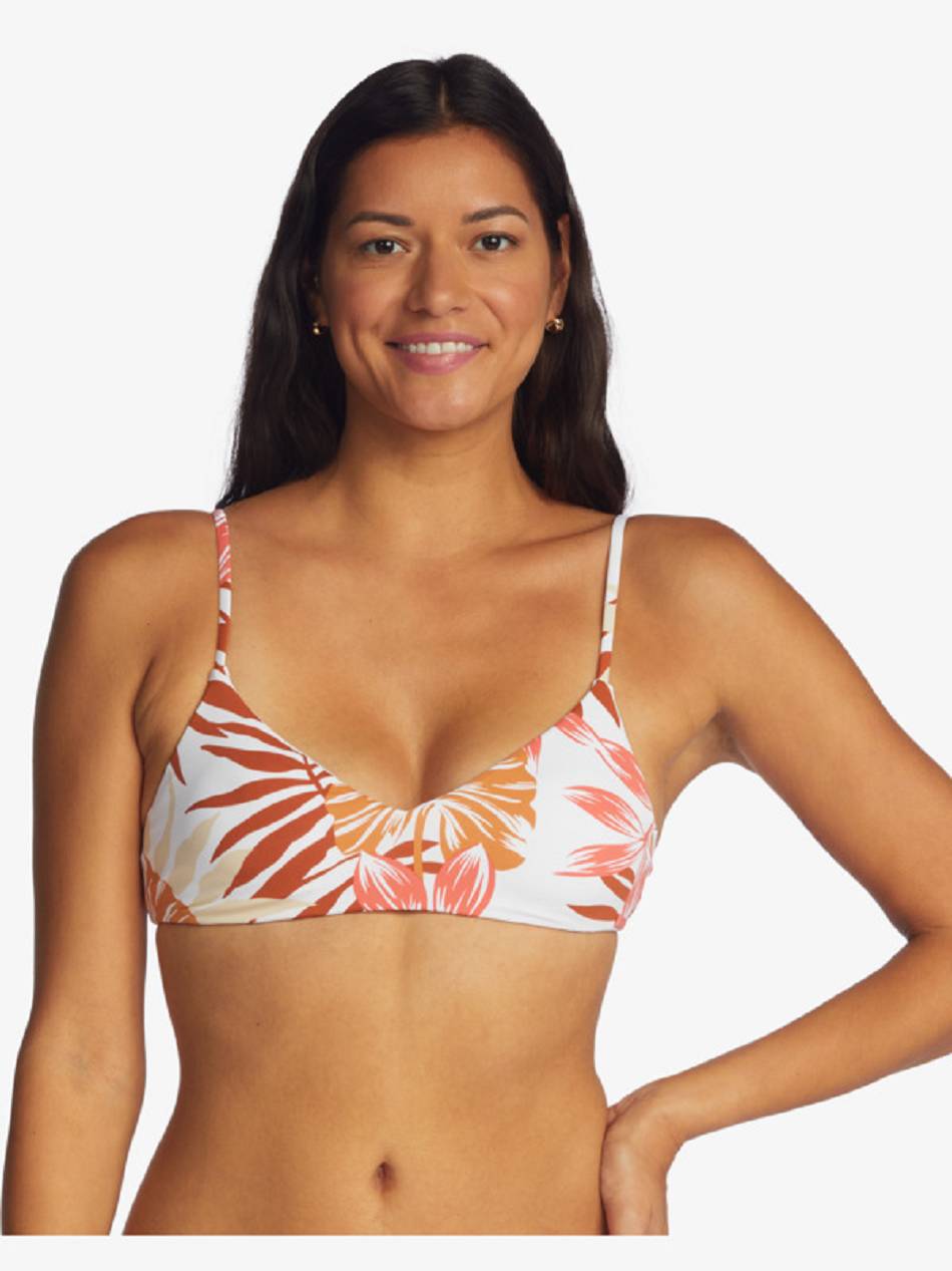 Women\'s Roxy Printed Beach Classics Athletic Triangle Bikini Tops white flower | NZ_LW9232