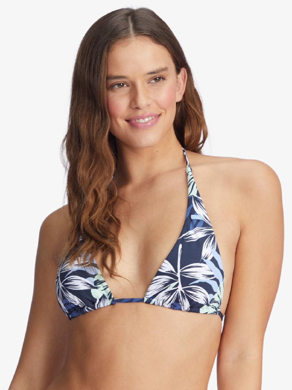 Women\'s Roxy Printed Beach Classics Elongated Triangle Bikinis Indigo flower | NZ_LW7895