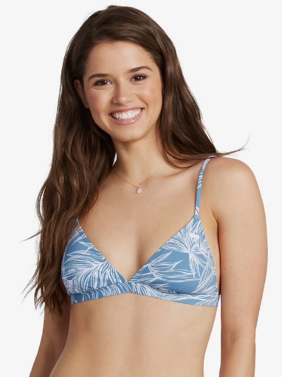 Women\'s Roxy Printed Beach Classics Fixed Triangle Bikini Tops Blue | NZ_LW5014