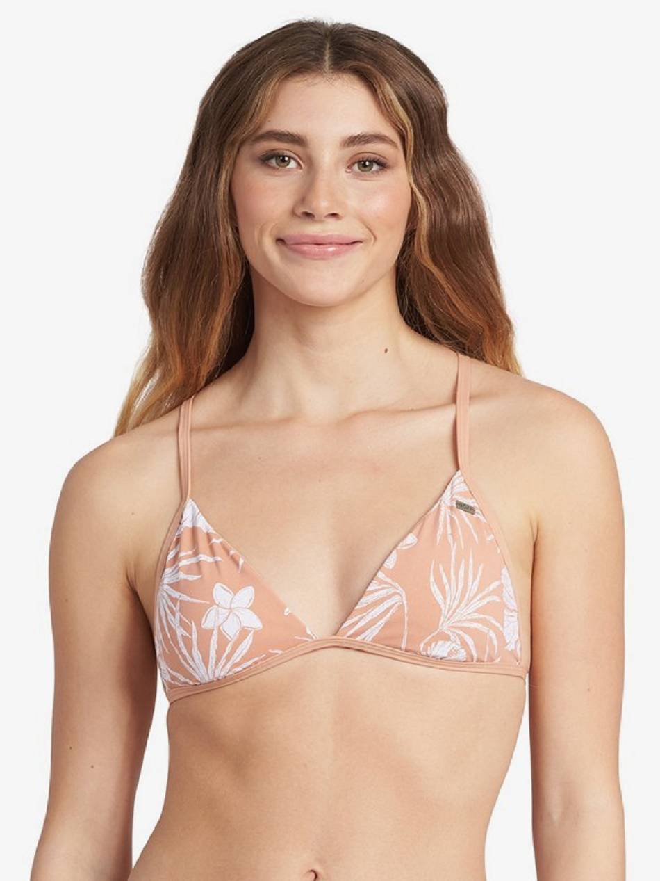 Women\'s Roxy Printed Beach Classics Fixed Triangle Bikini Tops Cream | NZ_LW5599