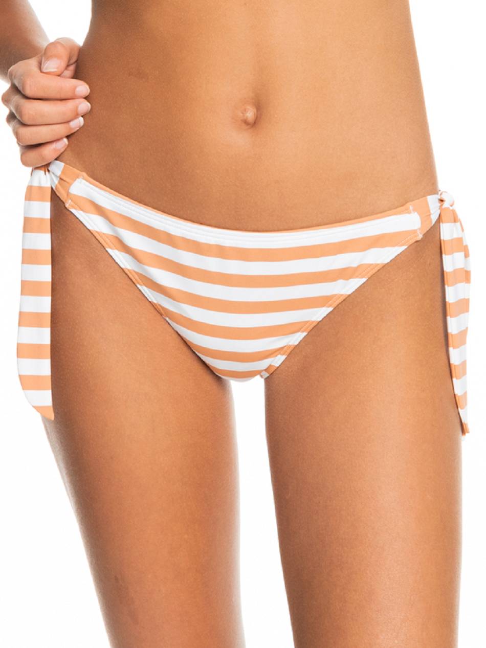 Women\'s Roxy Printed Beach Classics Tie Side Cheeky Bikini Bottoms Kahki Stripes | NZ_LW1994