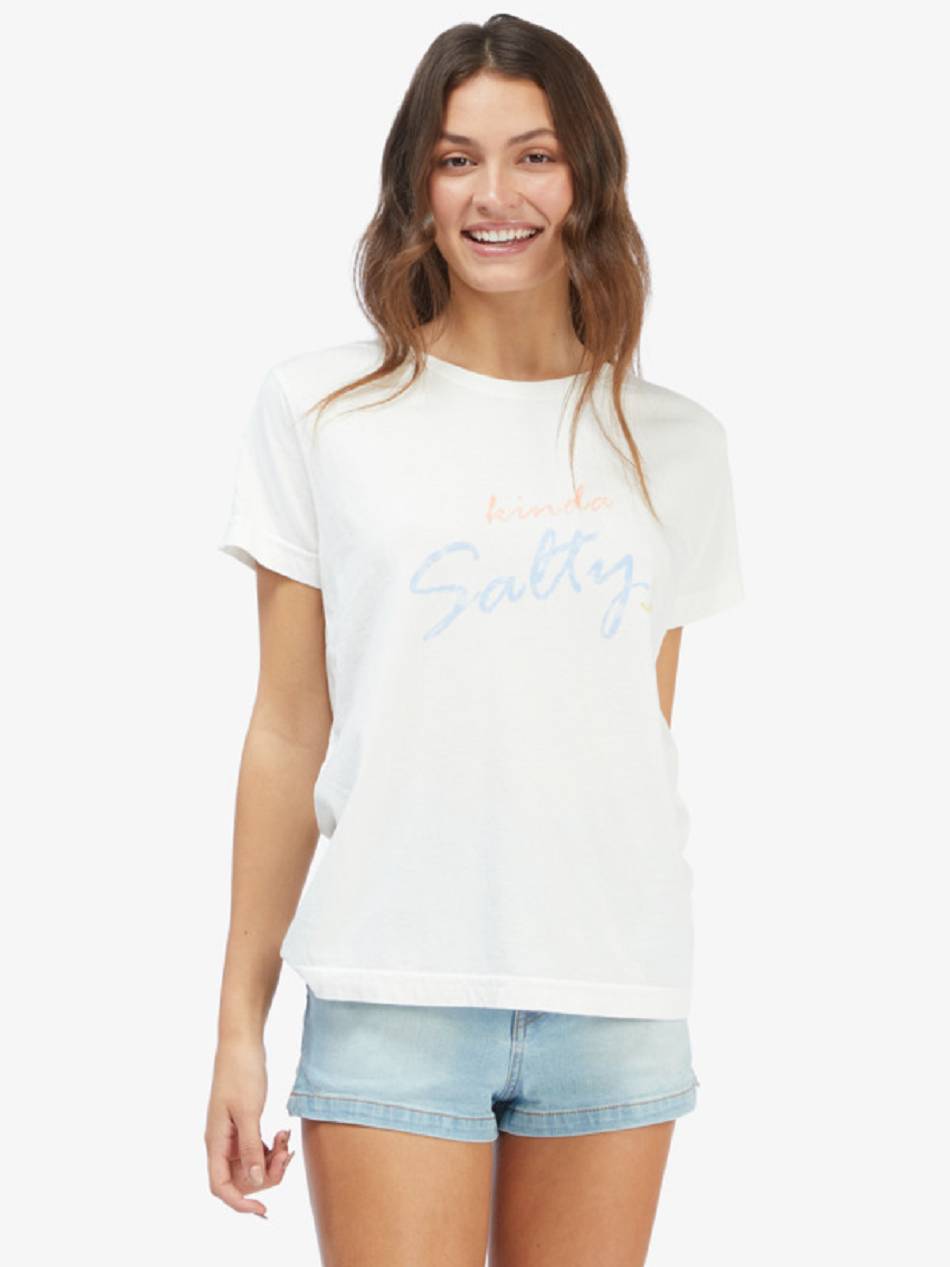 Women\'s Roxy Salty Script Graphic Boyfriend T-Shirt White | NZ_LW4029