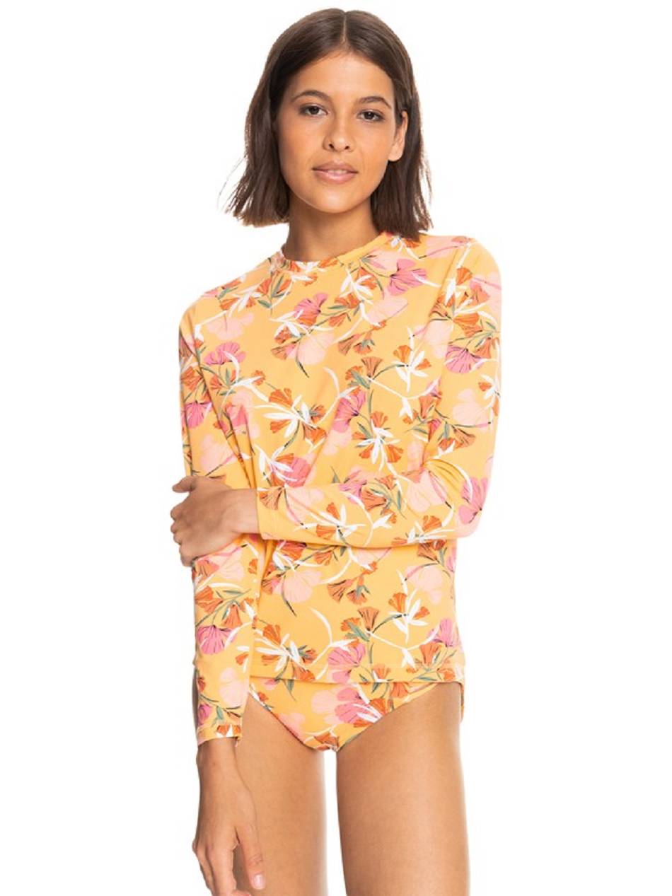 Women\'s Roxy Sea Skippin Floral Printed Rashguards Yellow Flower | NZ_LW8336