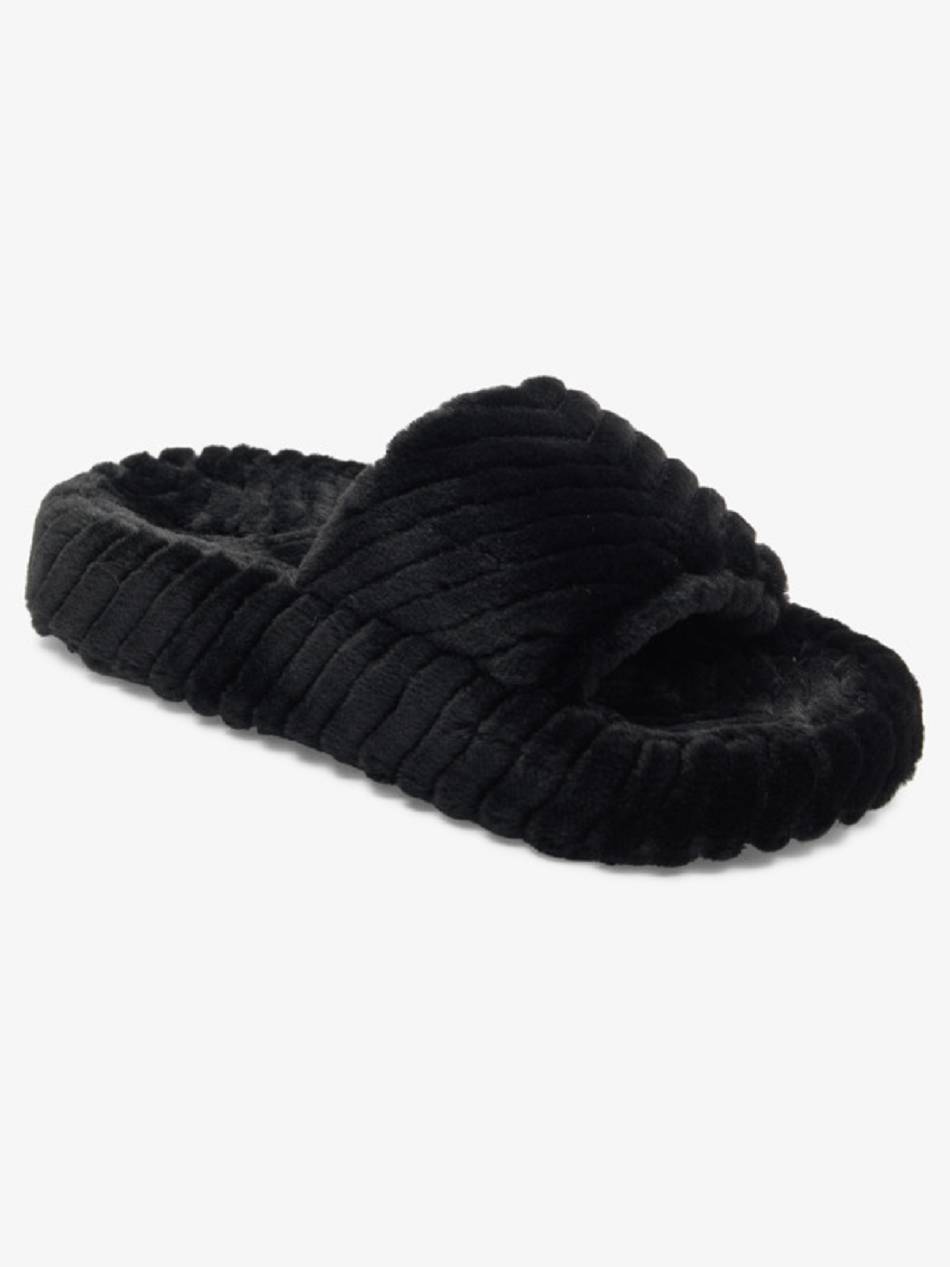 Women\'s Roxy Slippy Faux Fur Slide Flip Flops Black | NZ_LW3603